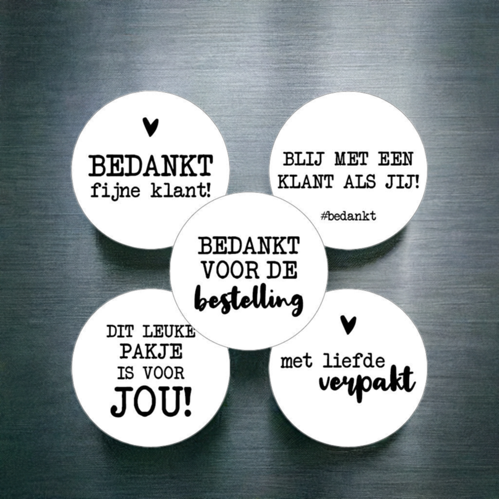 100 Sluitstickers 40 mm-Thank You Stickers-Bedankt Stickers-5 Teksten