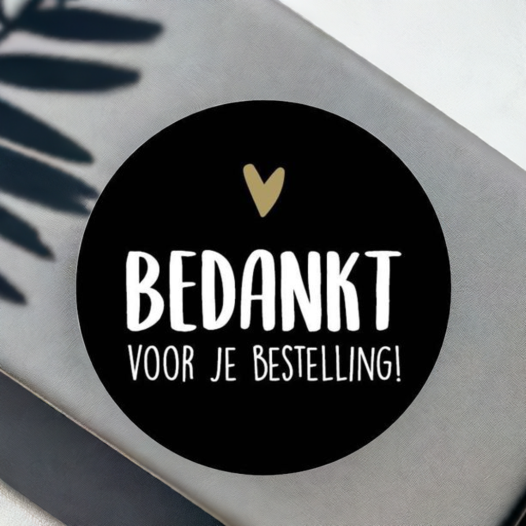 100 Sluitstickers 65 mm zwarte stickers met "bedankt voor je bestelling"