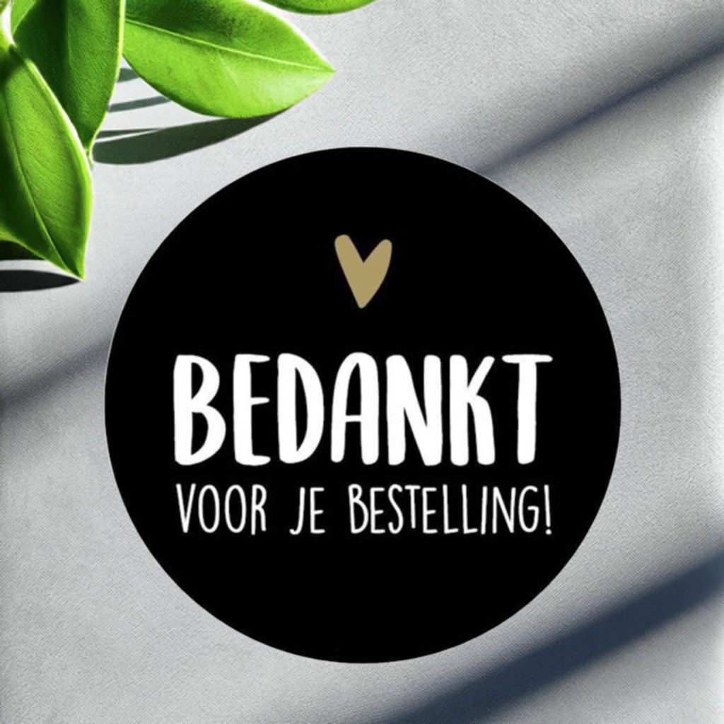100 Sluitstickers 65 mm zwarte stickers met "bedankt voor je bestelling"