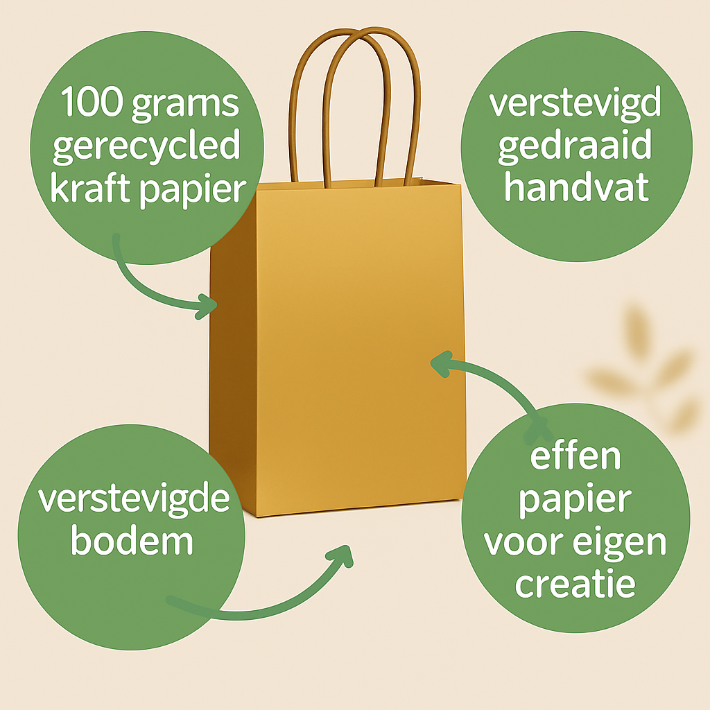 HGN papieren tasjes 25 stuks en 25 goudkleurige stickers met tekst "Fijne Feestdagen"-18x8x22cm-Ideaal voor de kerst