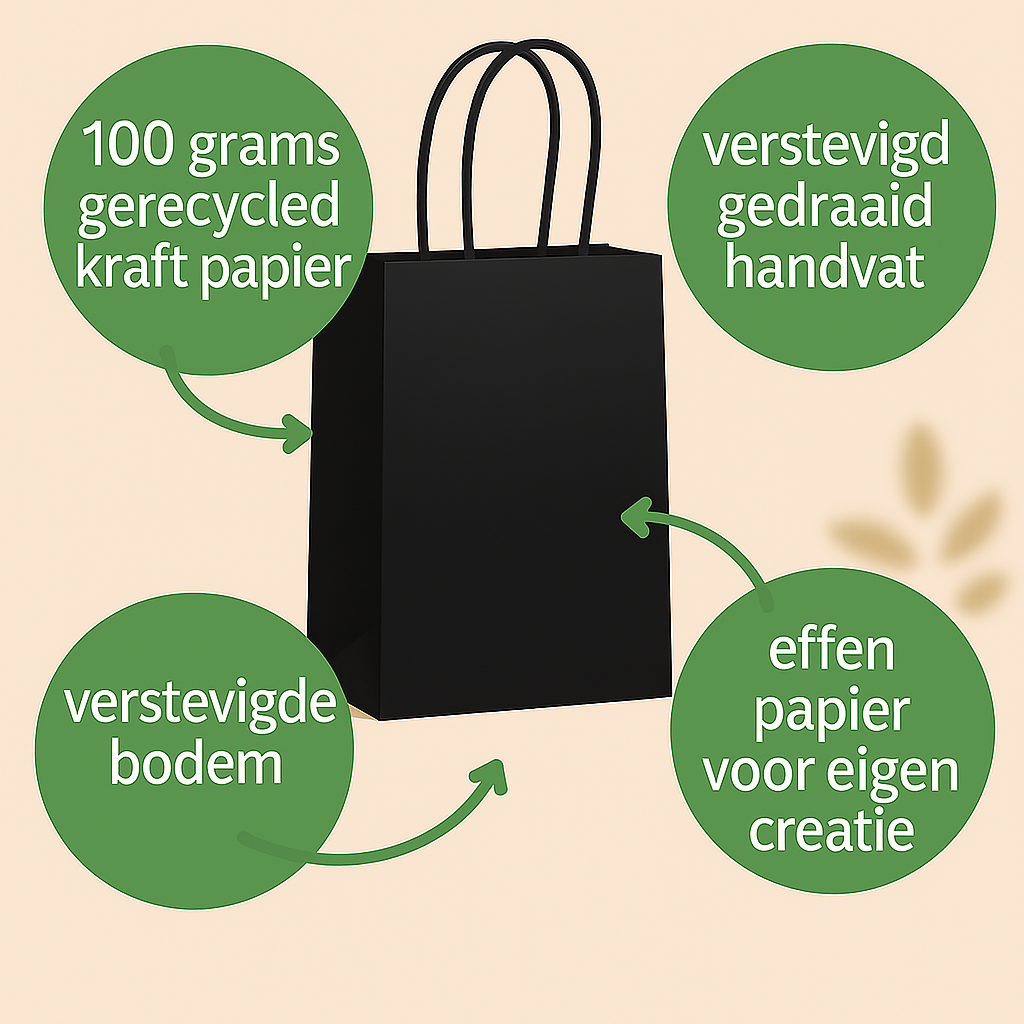 HGN papieren tasjes 50 stuks en 50 stickers met tekst "Fijne Feestdagen"-18x8x22 cm-Ideaal voor de kerst