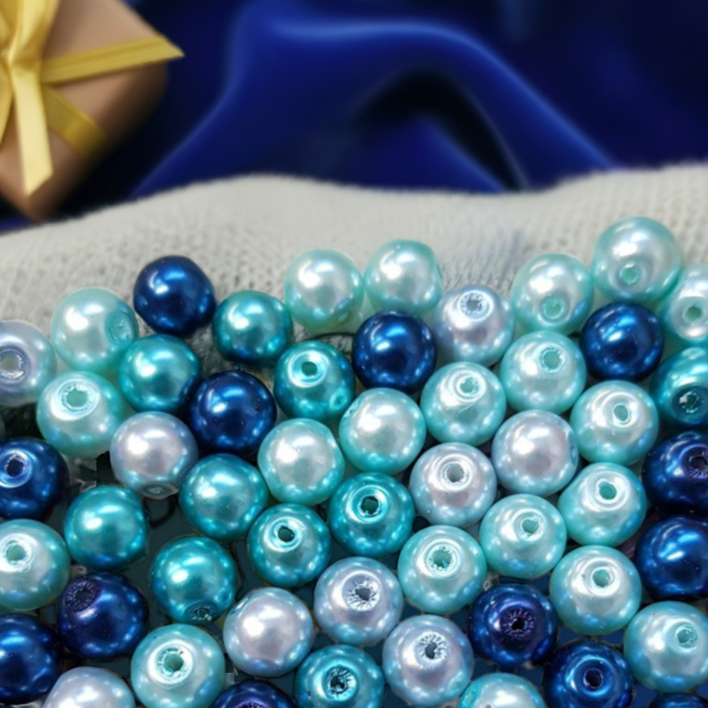 Kralen-Sieraden Maken- 100 Glaskralen-8mm - Kerstkralen - Glasparels - Blauwe kleuren