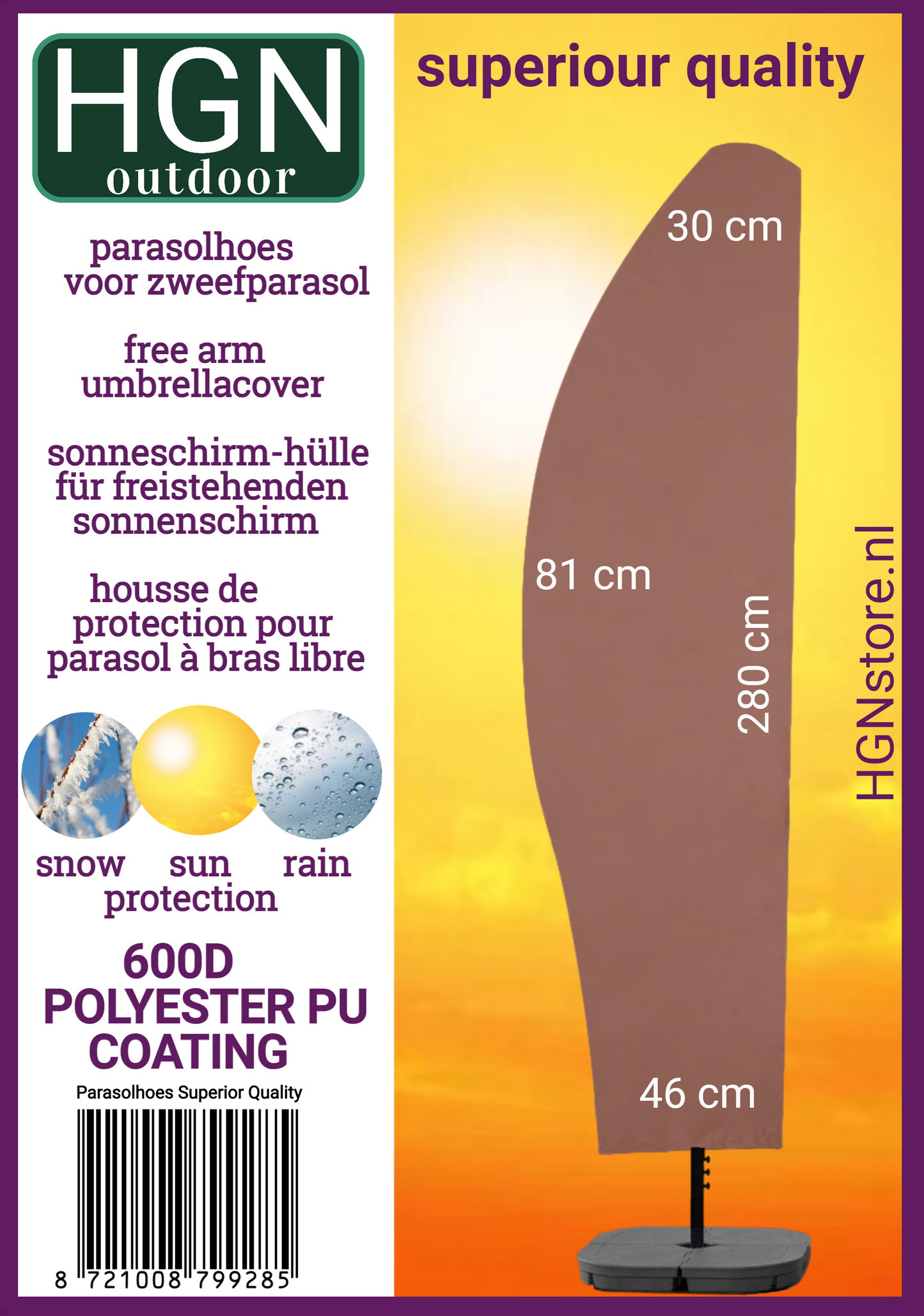Roestbruine Parasolhoes voor Zweefparasol – Geschikt voor 2.75m tot 4.00m