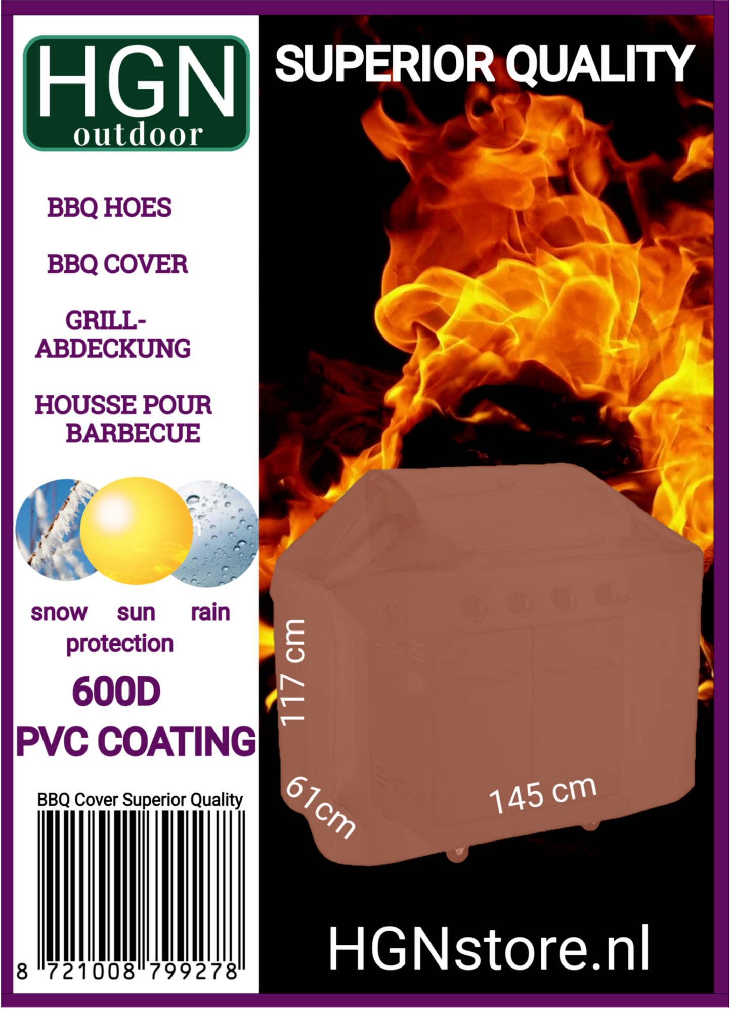 Waterdichte roestbruine BBQ Hoes van 600D 145x117x61 cm