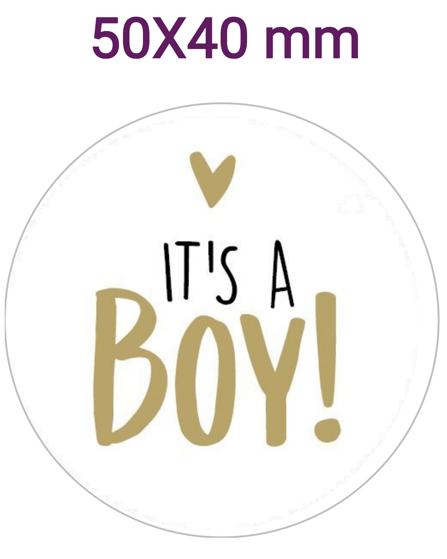 50 geboortestickers 40 mm, sluitstickers met tekst It`s a boy