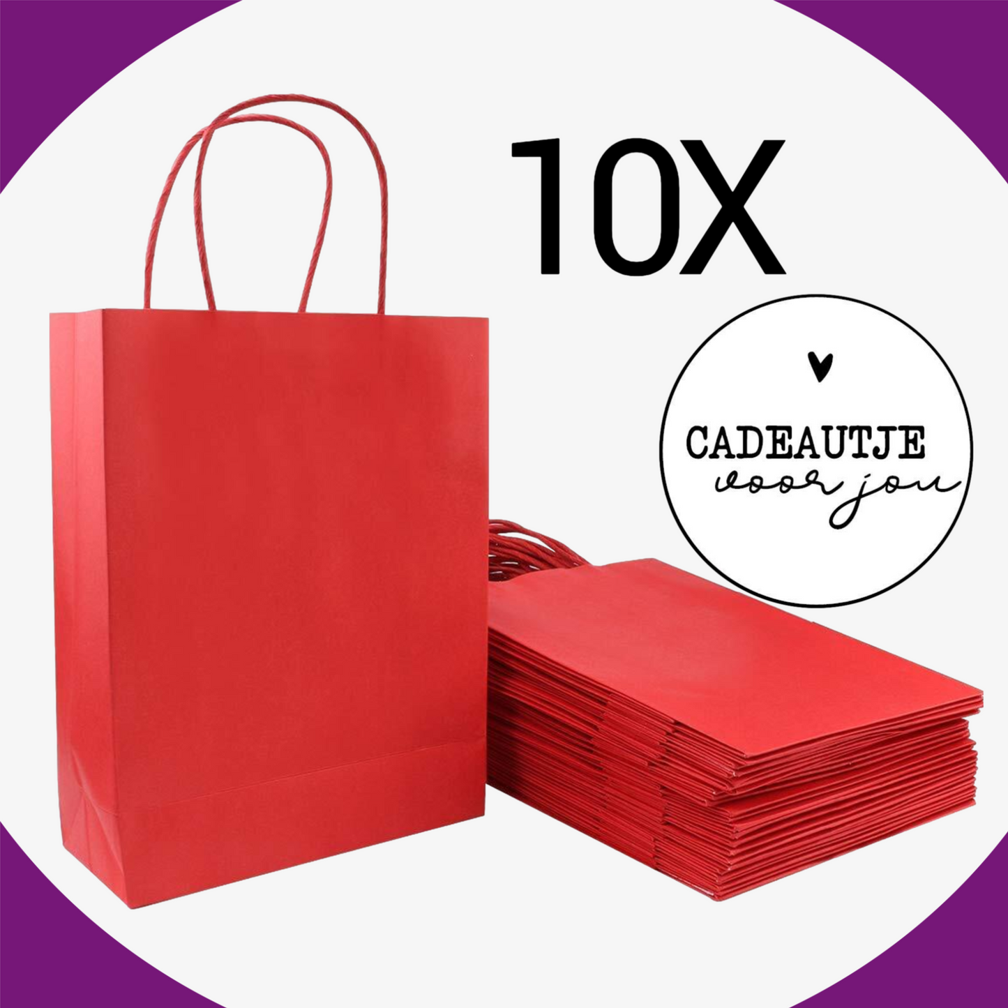 HGN papieren tasjes en 10 witte stickers met tekst-18x8x22 cm