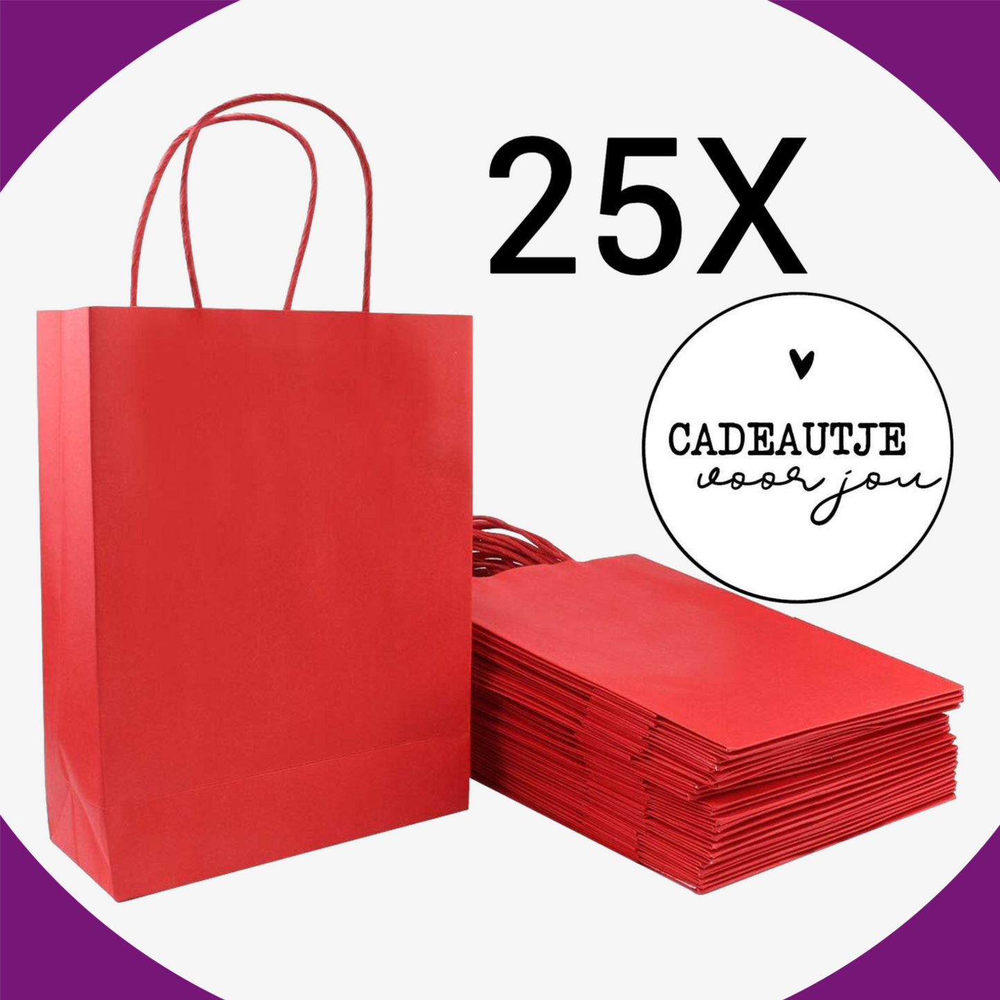 HGN papieren tasjes 25 stuks en 25 witte stickers met tekst -18x8x22 cm