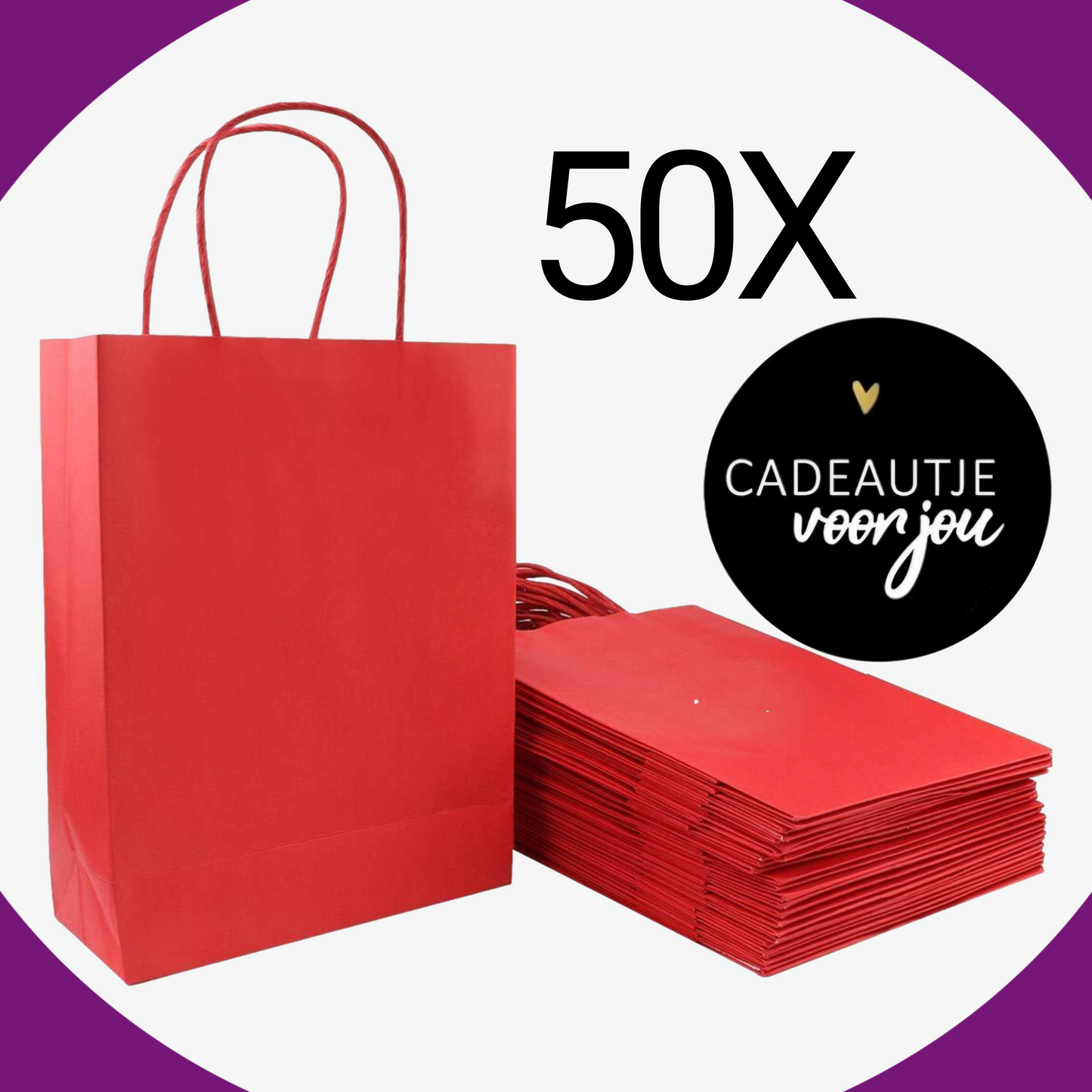 HGN papieren tasjes 50 stuks en 50 zwarte stickers met tekst -18x8x22 cm