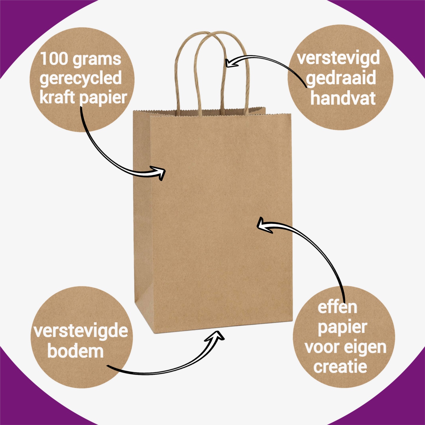 HGN papieren tasjes 50 stuks en 50 witte stickers met tekst -18x8x22 cm