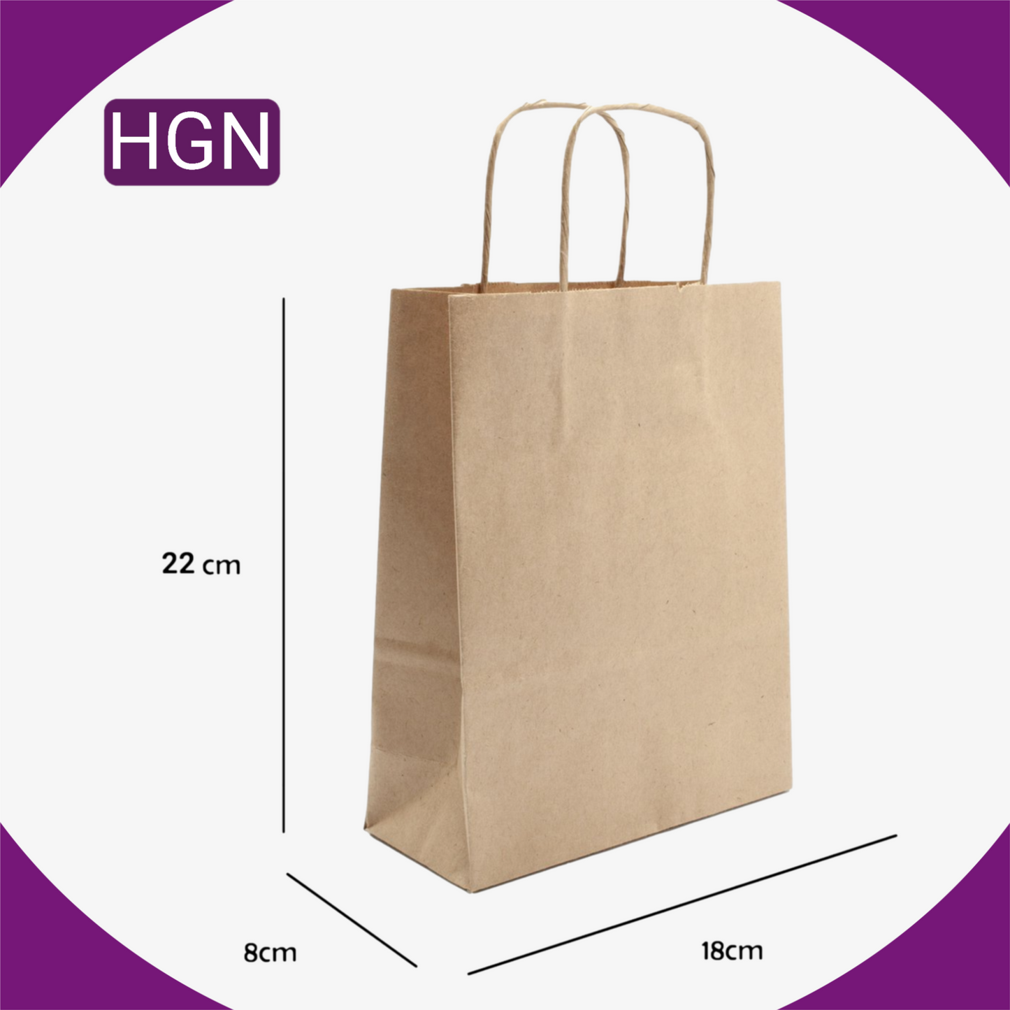 HGN papieren tasjes 10 stuks en 10 witte stickers met tekst-18x8x22 cm