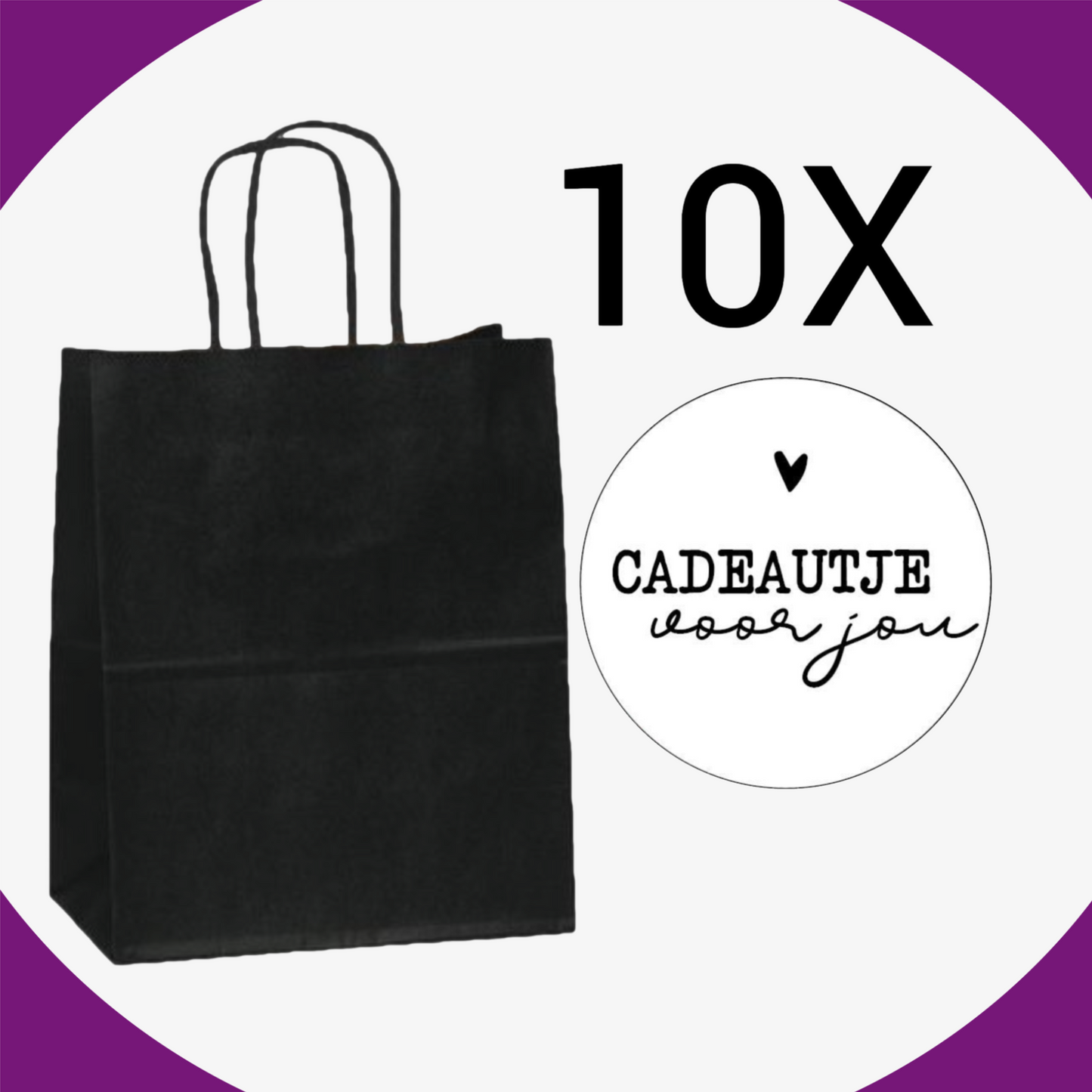 HGN papieren tasjes 10 stuks en 10 witte stickers met tekst-18x8x22 cm
