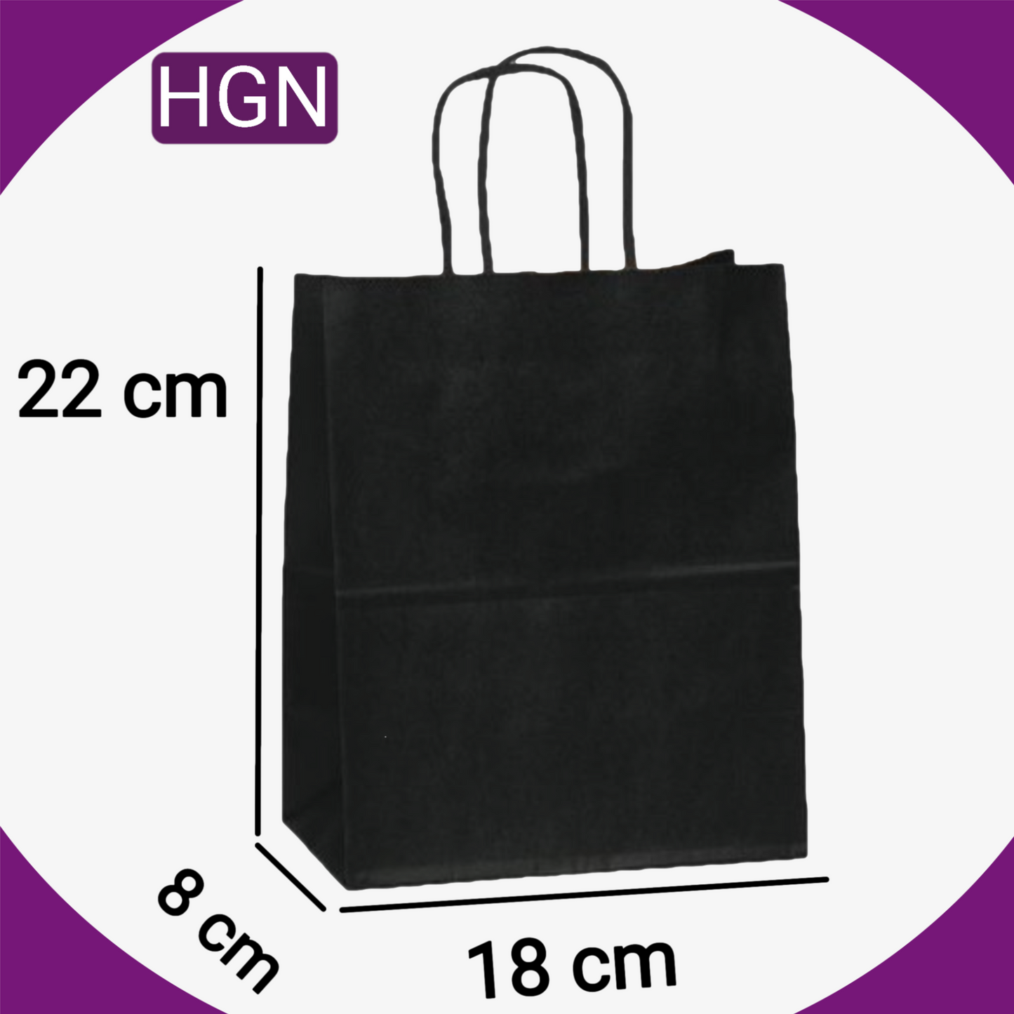 HGN Papieren Tasjes -Cadeautasjes-Cadeauzakjes-100 Stuks-zwart-Incl 100 Stickers-18+8x22 cm
