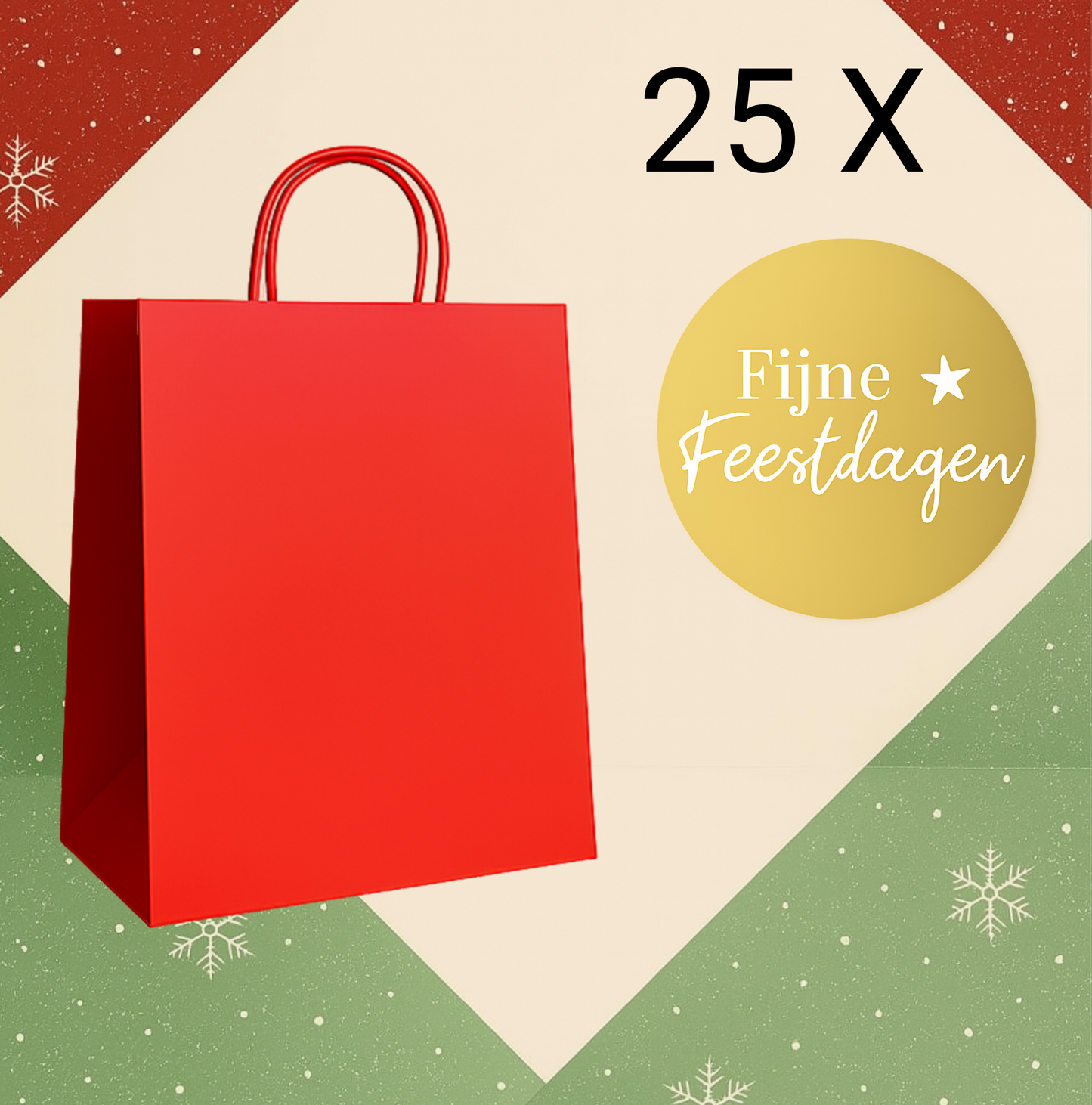 HGN papieren tasjes 25 stuks en 25 goudkleurige stickers met tekst "Fijne Feestdagen"-18x8x22cm-Ideaal voor de kerst