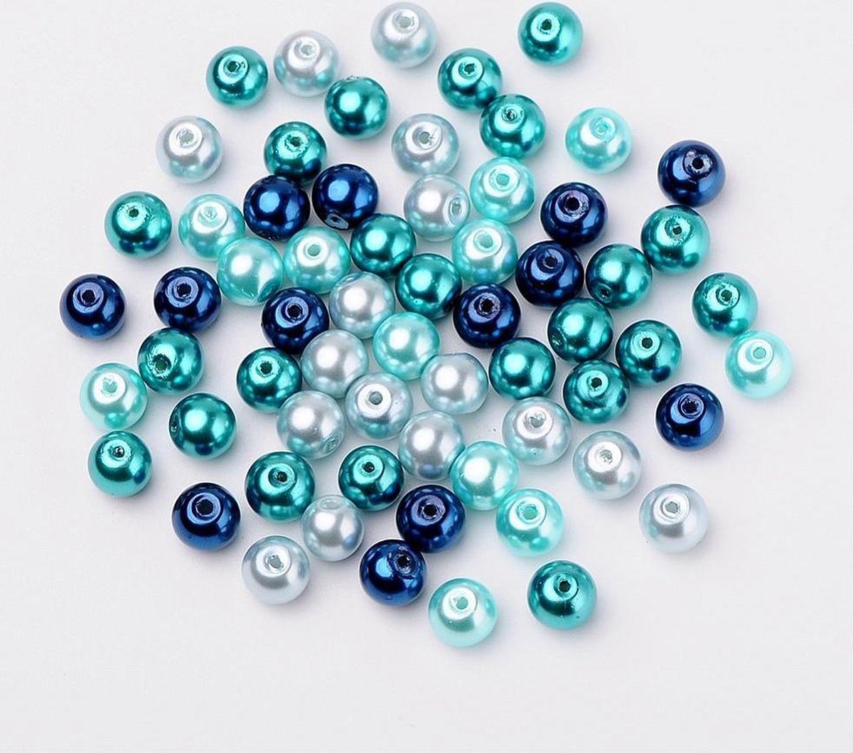 Kralen-Sieraden Maken- 100 Glaskralen-8mm - Kerstkralen - Glasparels - Blauwe kleuren