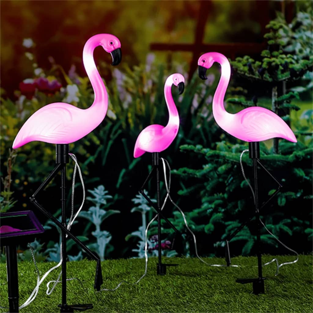 HI Grondpinnen 3 st solar LED flamingo