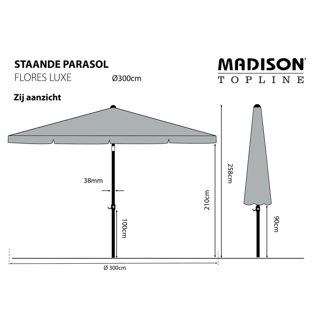 Madison Parasol Flores Luxe rond 300 cm lichtgrijs