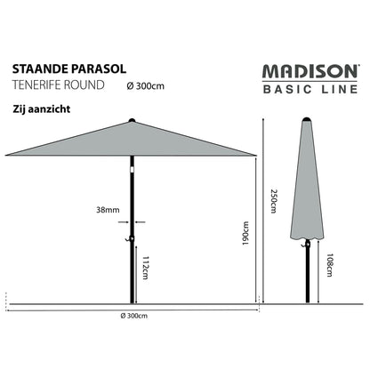 Madison Parasol Tenerife rond 300 cm grijs