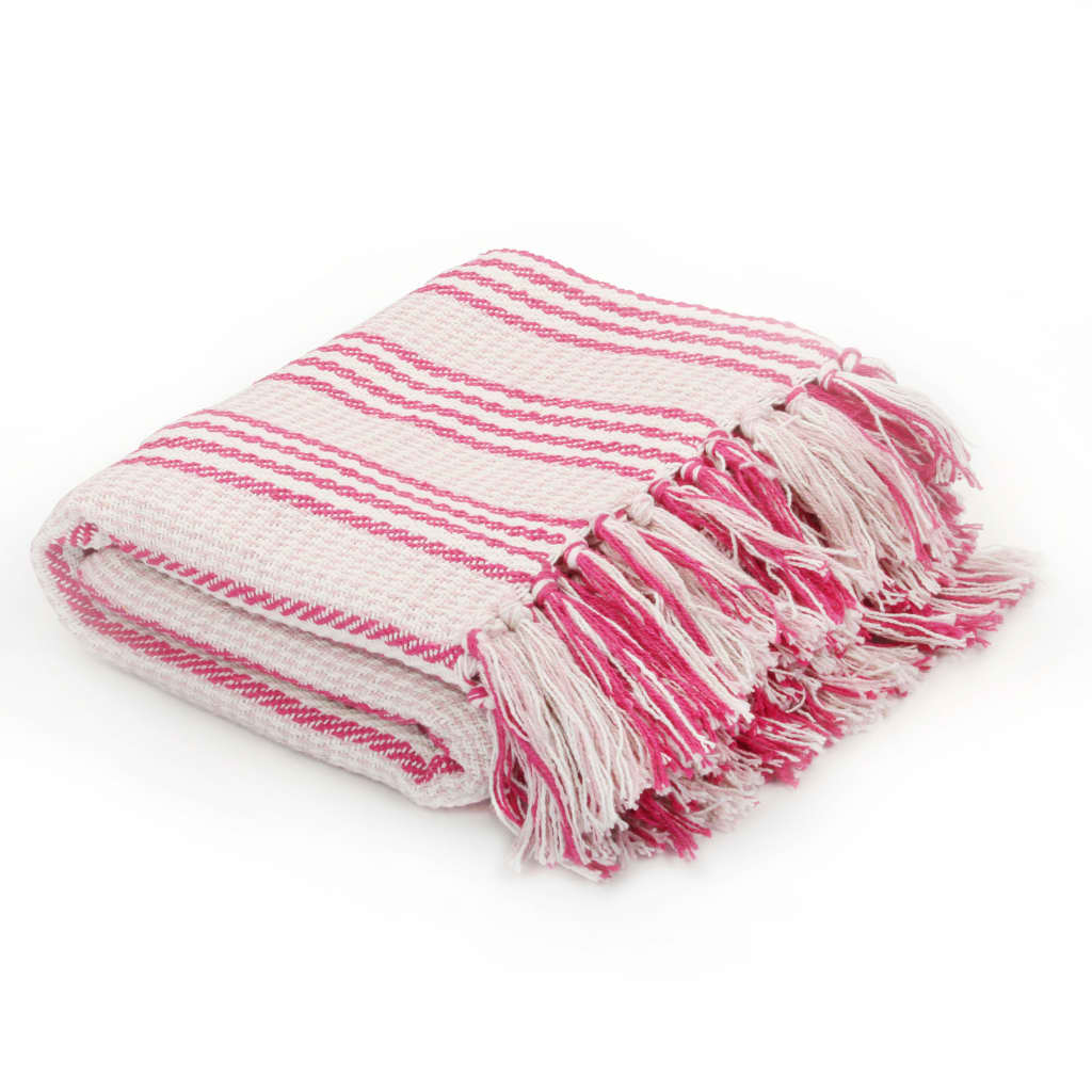 Plaid strepen 125x150 cm katoen roze en wit