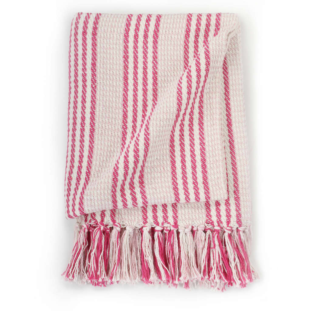 Plaid strepen 125x150 cm katoen roze en wit