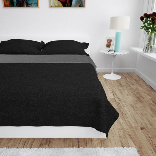 Bedsprei dubbelzijdig 170x210 cm quilt grijs en zwart