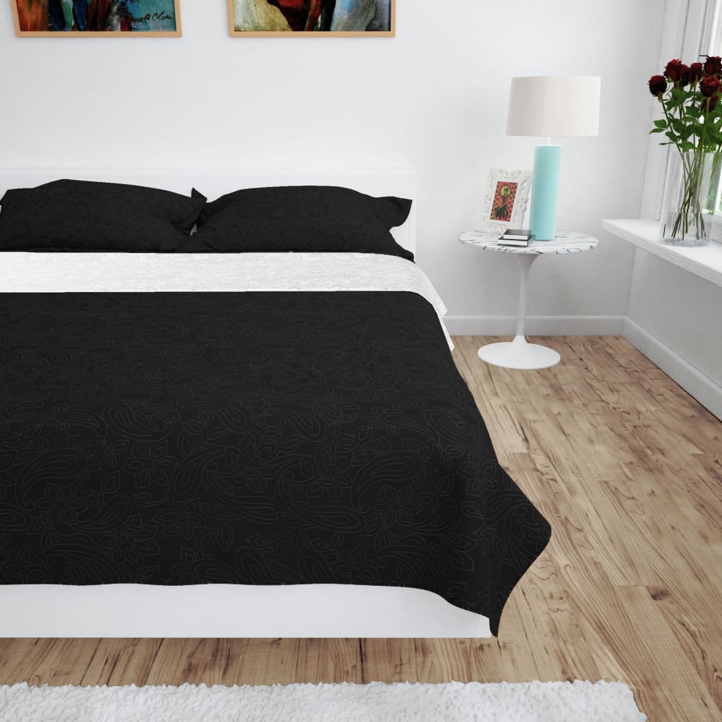 Bedsprei dubbelzijdig 170x210 cm quilt zwart en wit