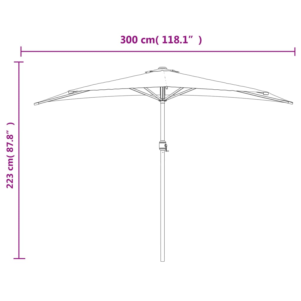 Balkonparasol half met aluminium paal 300x155 cm groen