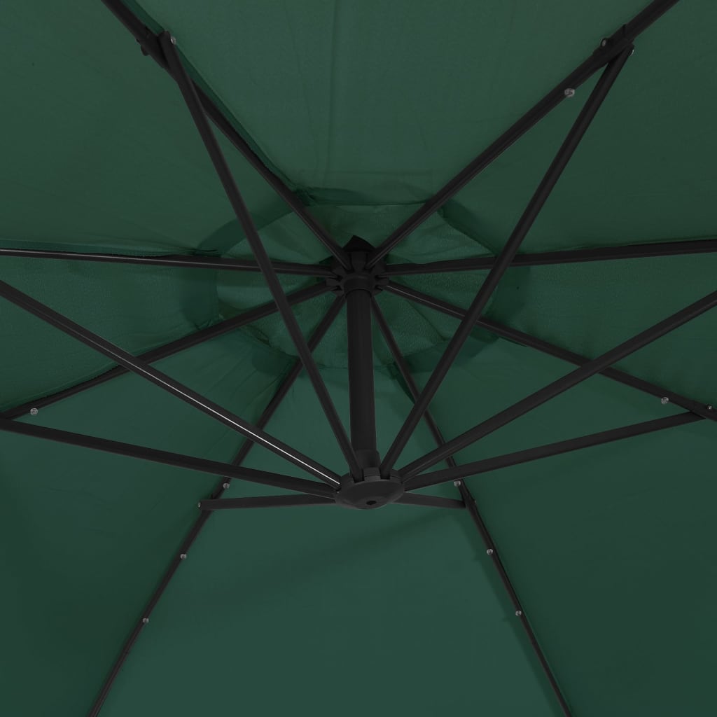 Zweefparasol met LED-verlichting en metalen paal 350 cm groen