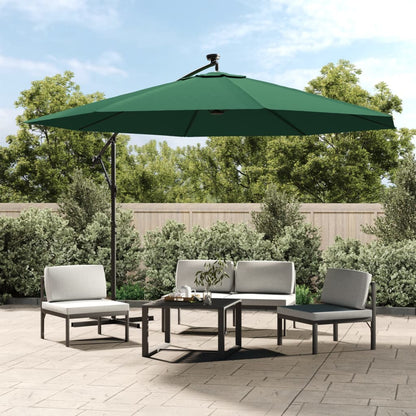 Zweefparasol met LED-verlichting en metalen paal 350 cm groen