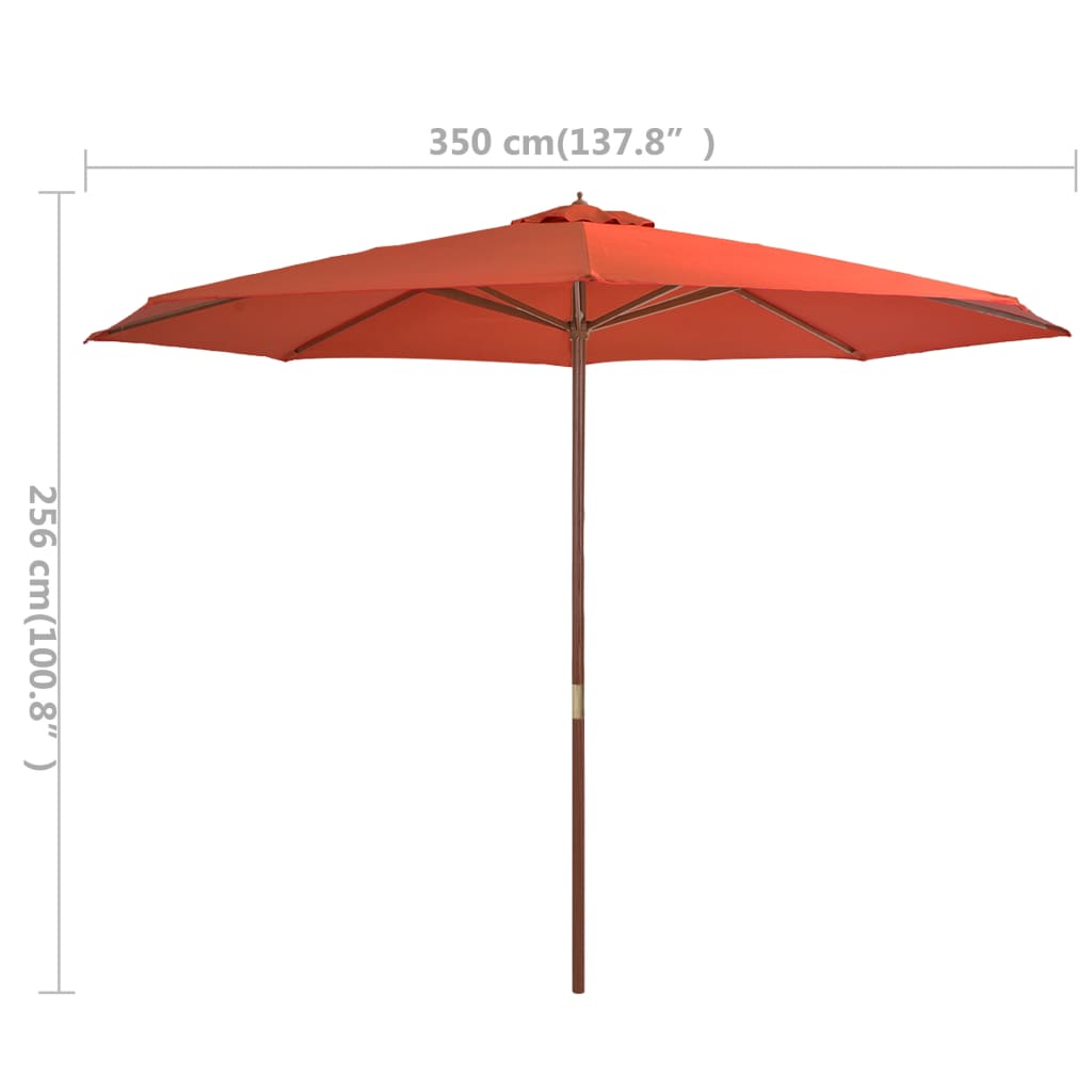 Parasol met houten paal 350 cm terracottakleurig