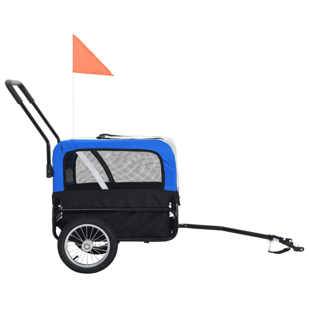 Fietstrailer en hondenwagen 2-in-1 grijs en blauw