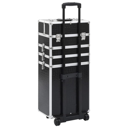 Make-up trolley aluminium zwart met krokodillenpatroon