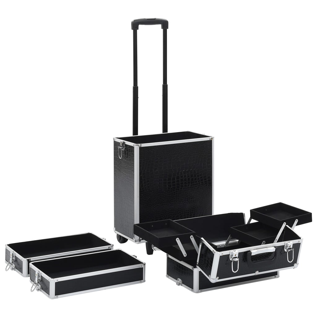 Make-up trolley aluminium zwart met krokodillenpatroon