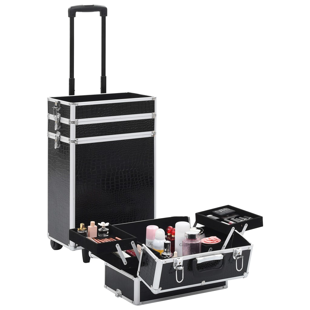 Make-up trolley aluminium zwart met krokodillenpatroon