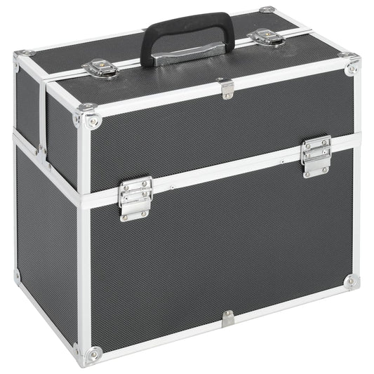 vidaXL Make-up koffer 38x23x34 cm aluminium zwart