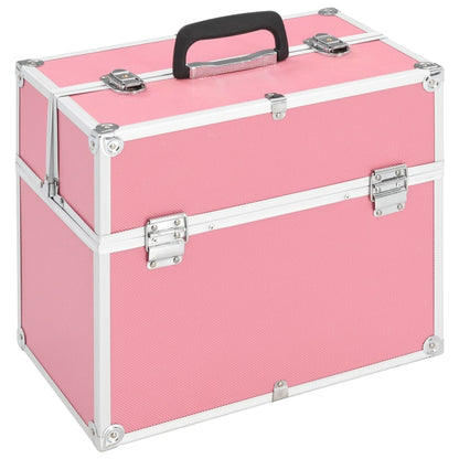 Make-up koffer 38x23x34 cm aluminium roze