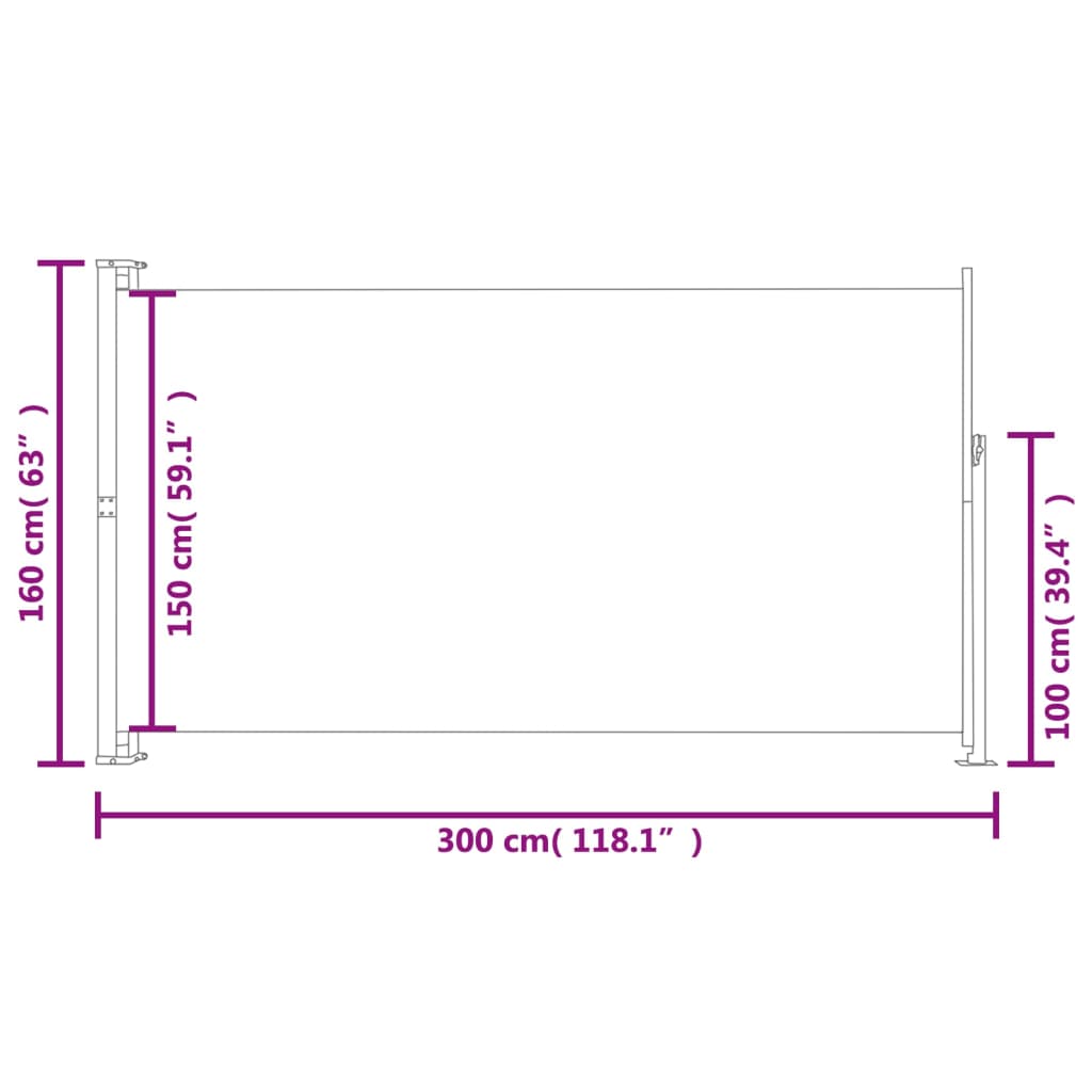 Tuinscherm uittrekbaar 160x300 cm grijs