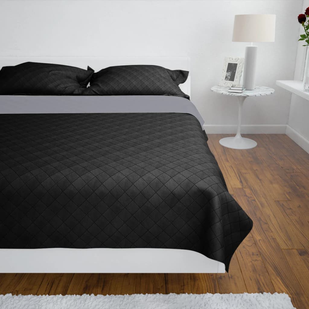 Bedsprei gewatteerd dubbelzijdig 170x210 cm zwart/grijs