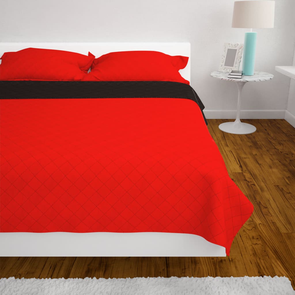 Dubbelzijdige quilt bedsprei rood en zwart 220x240 cm