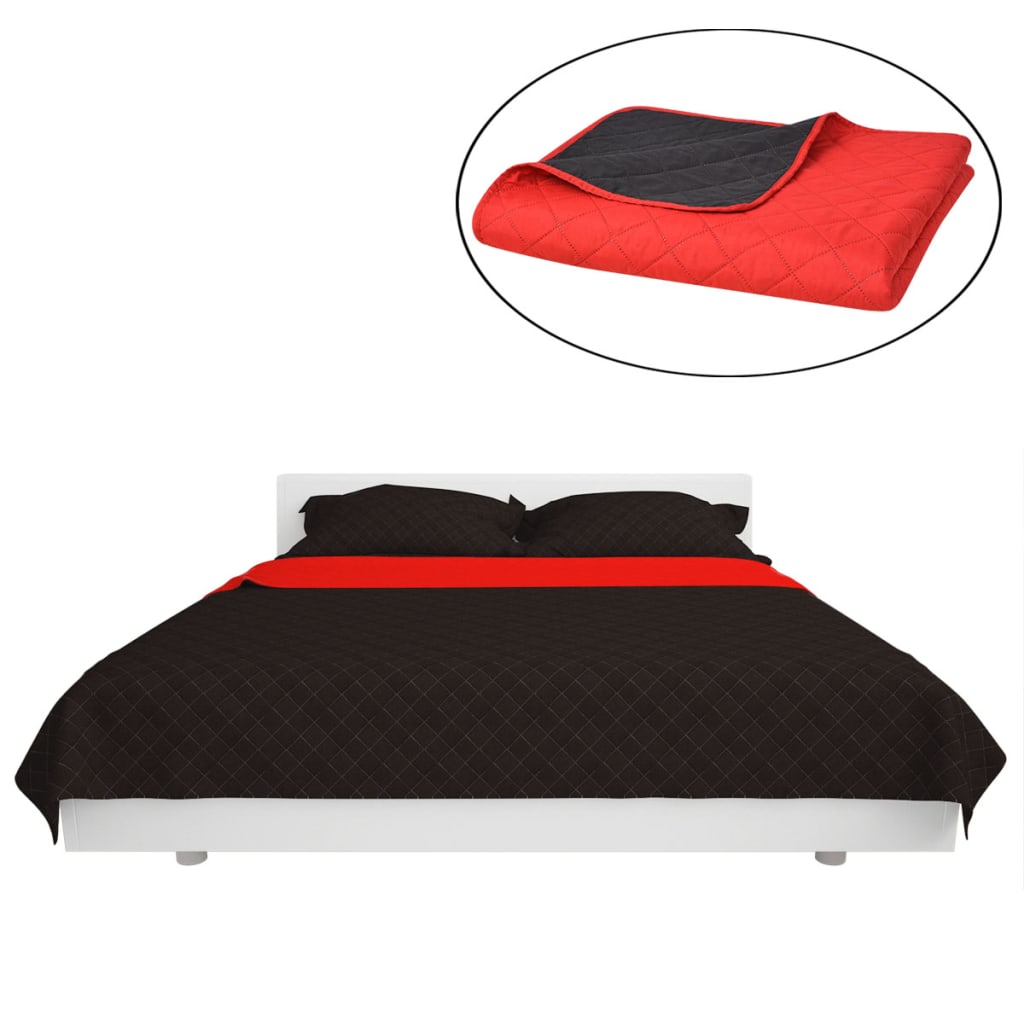 Dubbelzijdige quilt bedsprei rood en zwart 230x260 cm