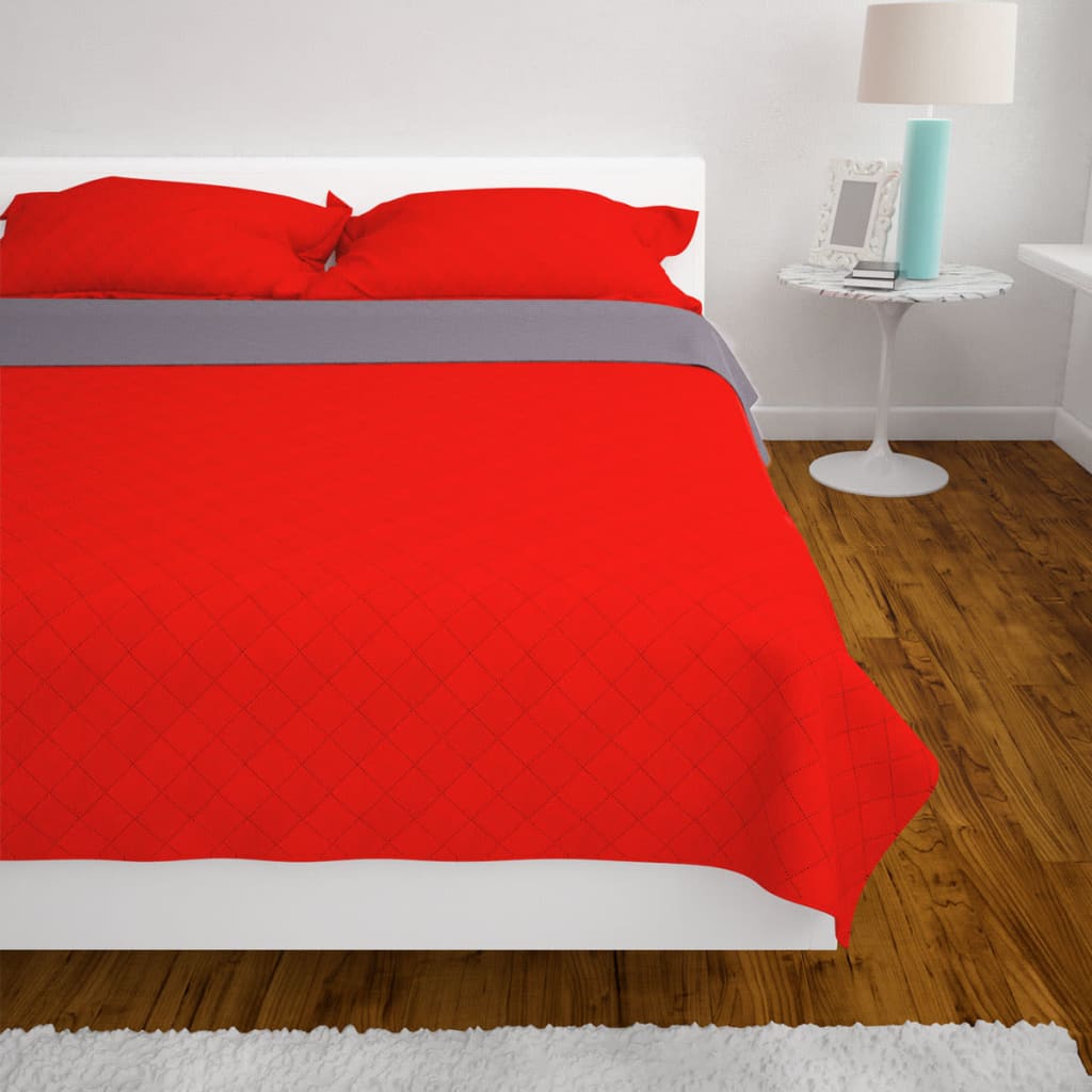 Dubbelzijdige quilt bedsprei rood en grijs 230x260 cm