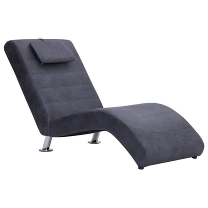 Chaise longue met kussen kunstsuède grijs