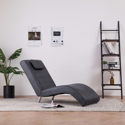 Chaise longue met kussen kunstsuède grijs