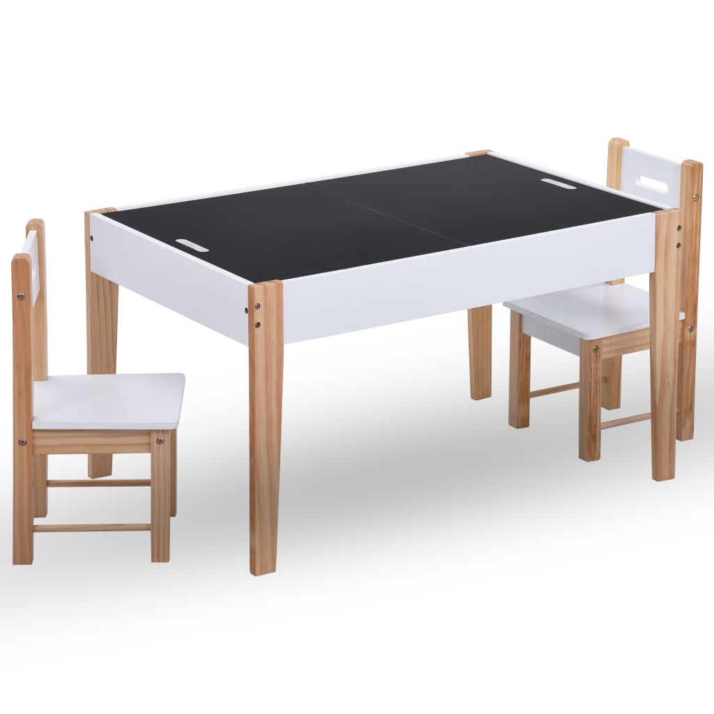 3-delige Kindertafel- en stoelenset krijtbord zwart en wit