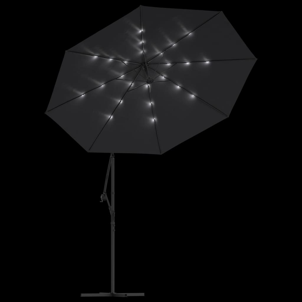Zweefparasol met LED-verlichting en stalen paal 300 cm zwart