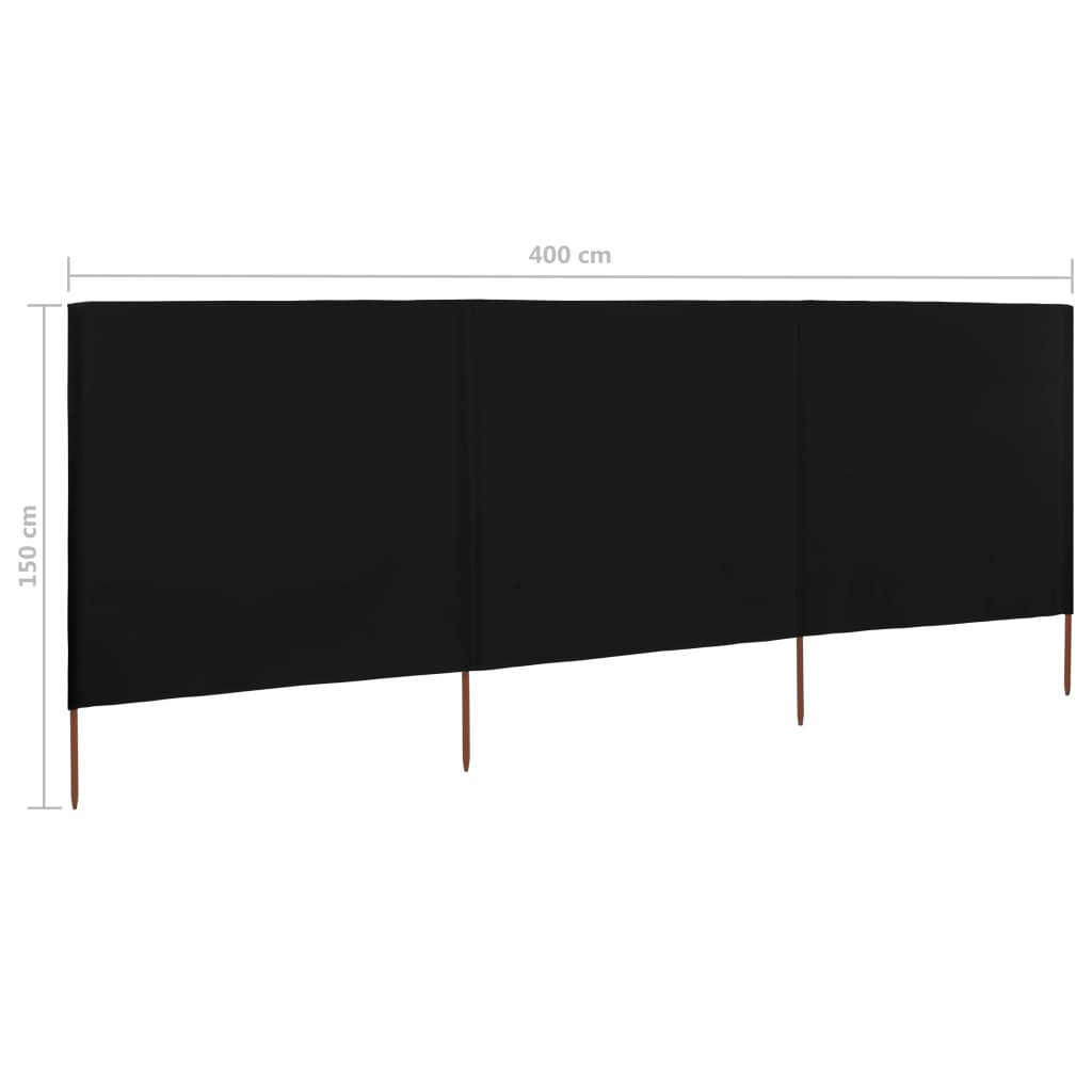 Windscherm 3-panelen 400x120 cm stof zwart