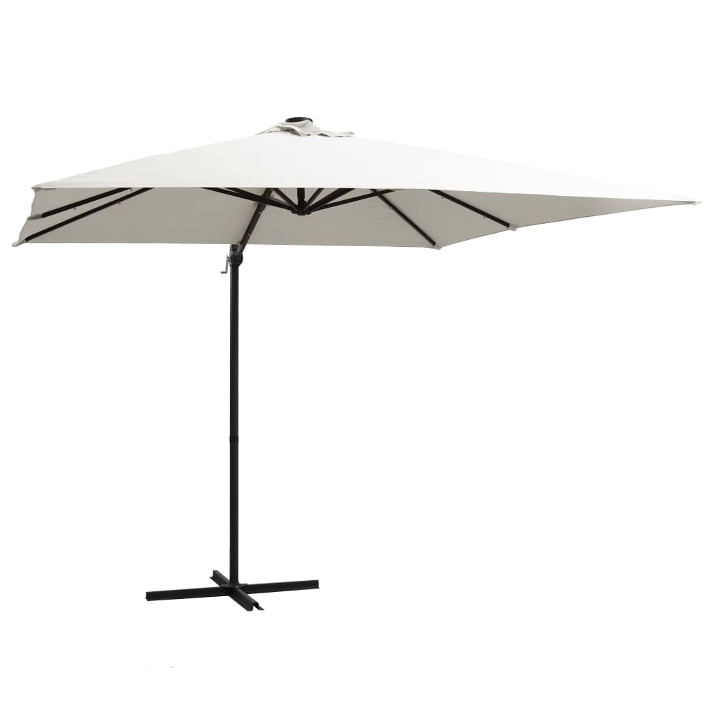 Zweefparasol met LED en stalen paal 250x250 cm zandkleurig