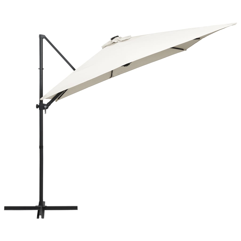 Zweefparasol met LED en stalen paal 250x250 cm zandkleurig