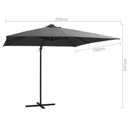 Zweefparasol met LED en stalen paal 250x250 cm antracietkleurig