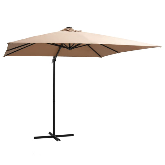 Zweefparasol met LED en stalen paal 250x250 cm taupe