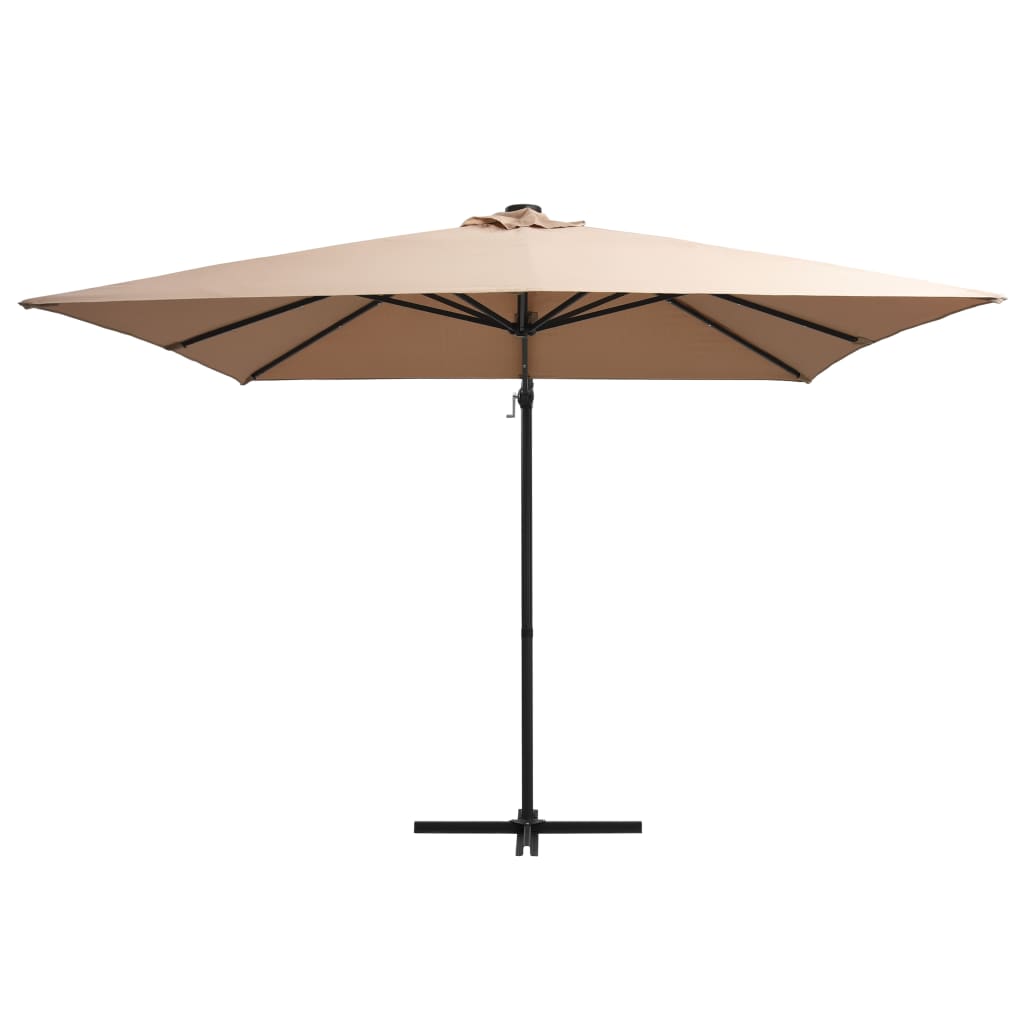 Zweefparasol met LED en stalen paal 250x250 cm taupe